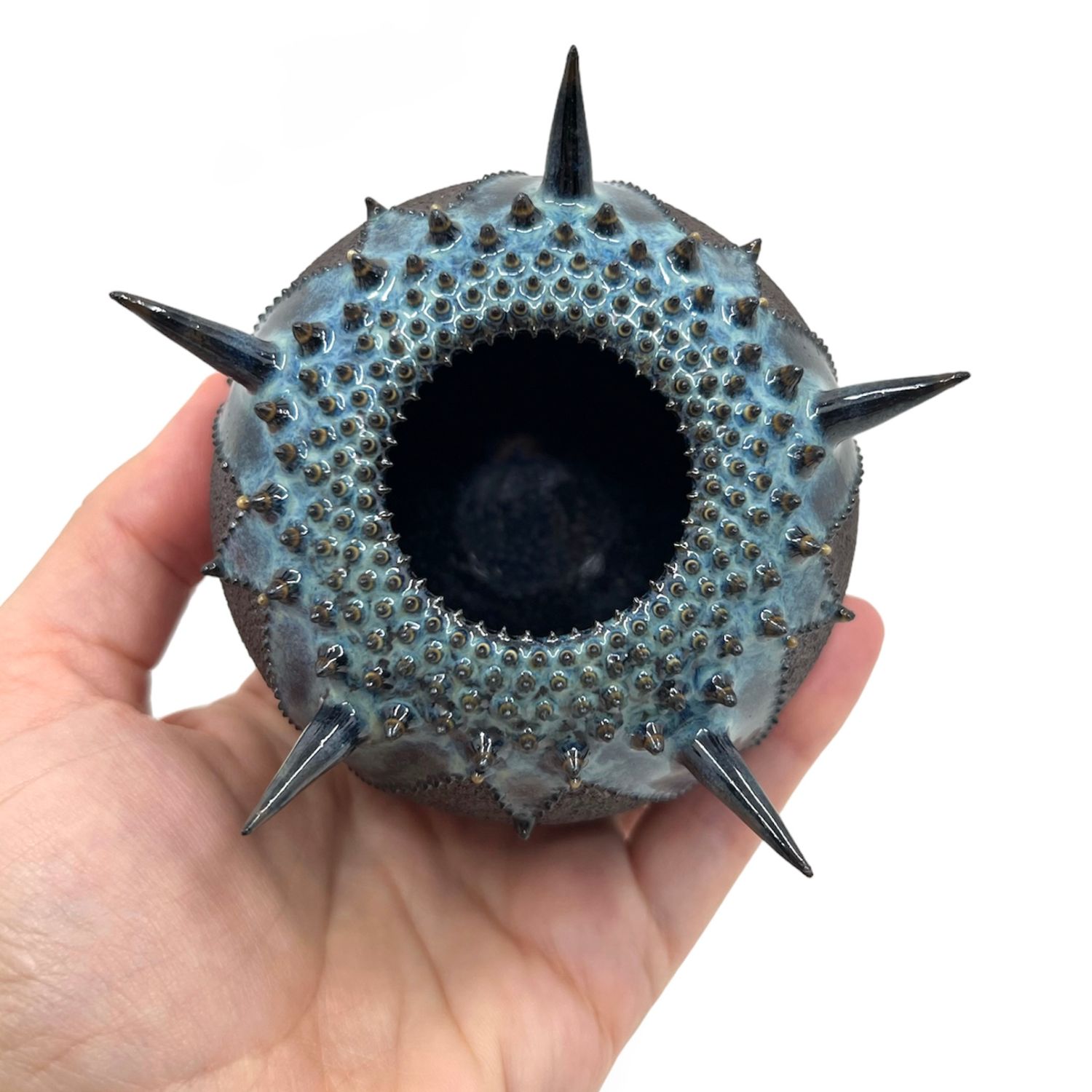 Zara Gardner: Black & Turquoise Urchin Sculpture with Spikes Product Image 4 of 4