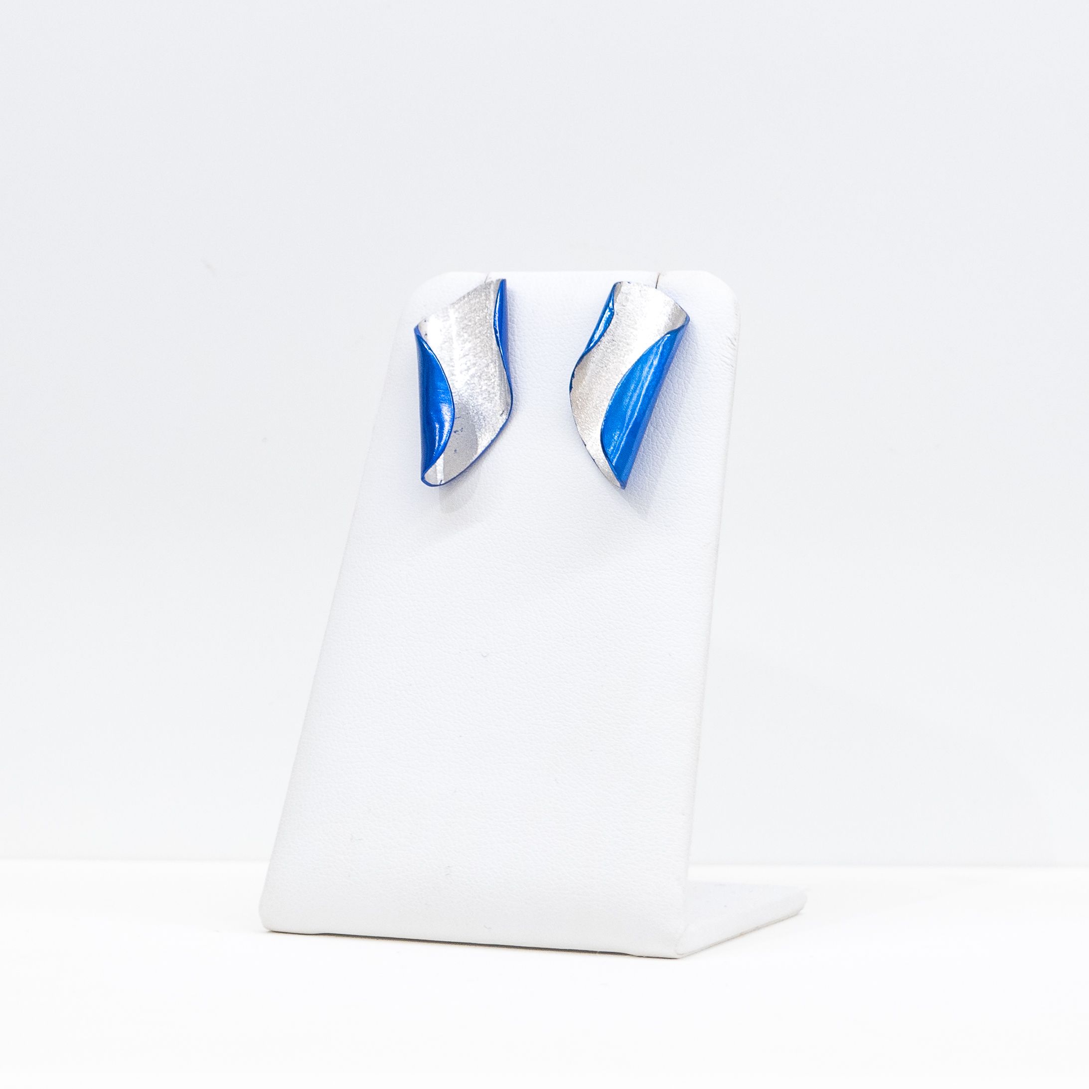 Eunice Lin Designs: Blue & Silver Double Fold Earrings Product Image 2 of 2