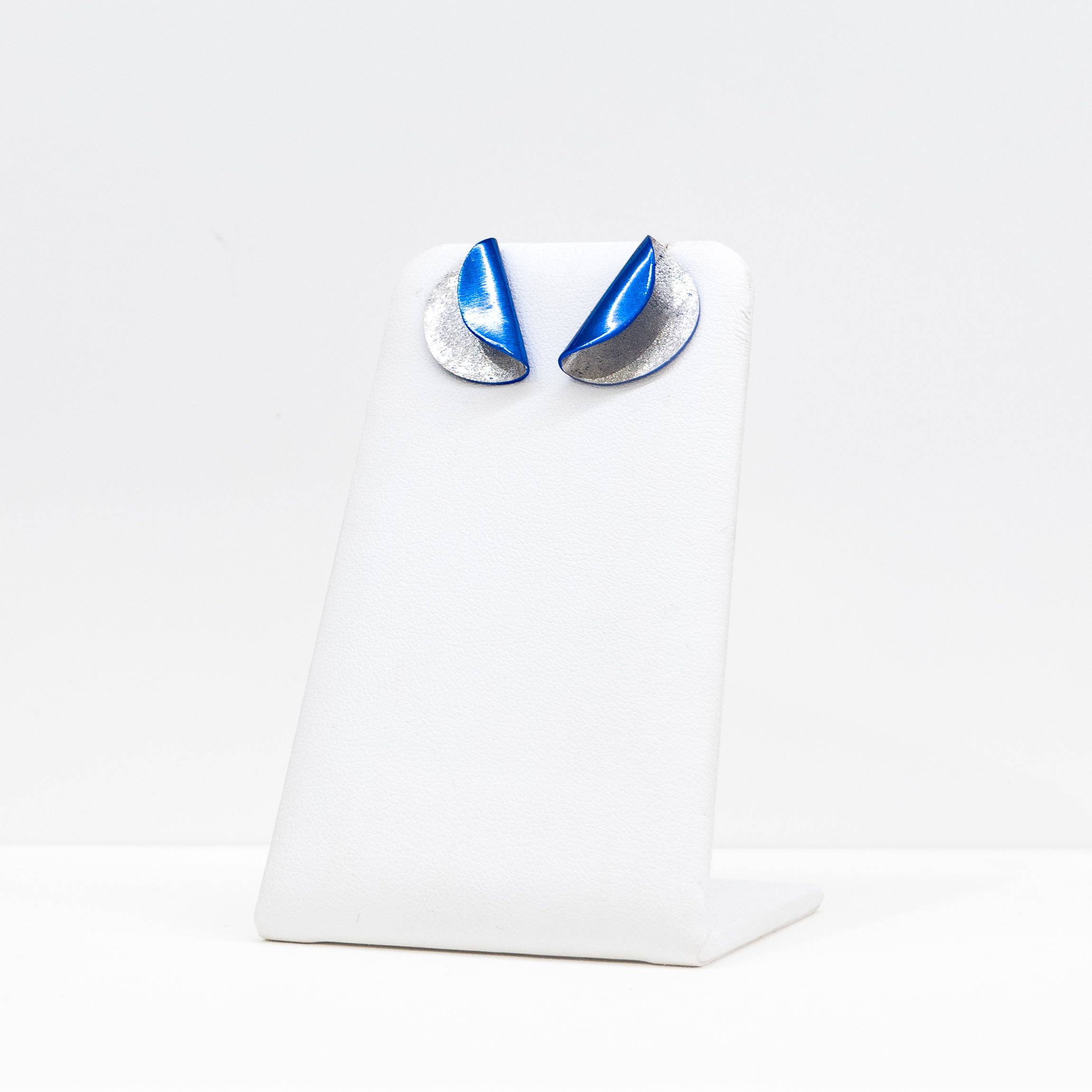 Eunice Lin Designs: Blue and Silver Half Circle Earrings Product Image 3 of 3