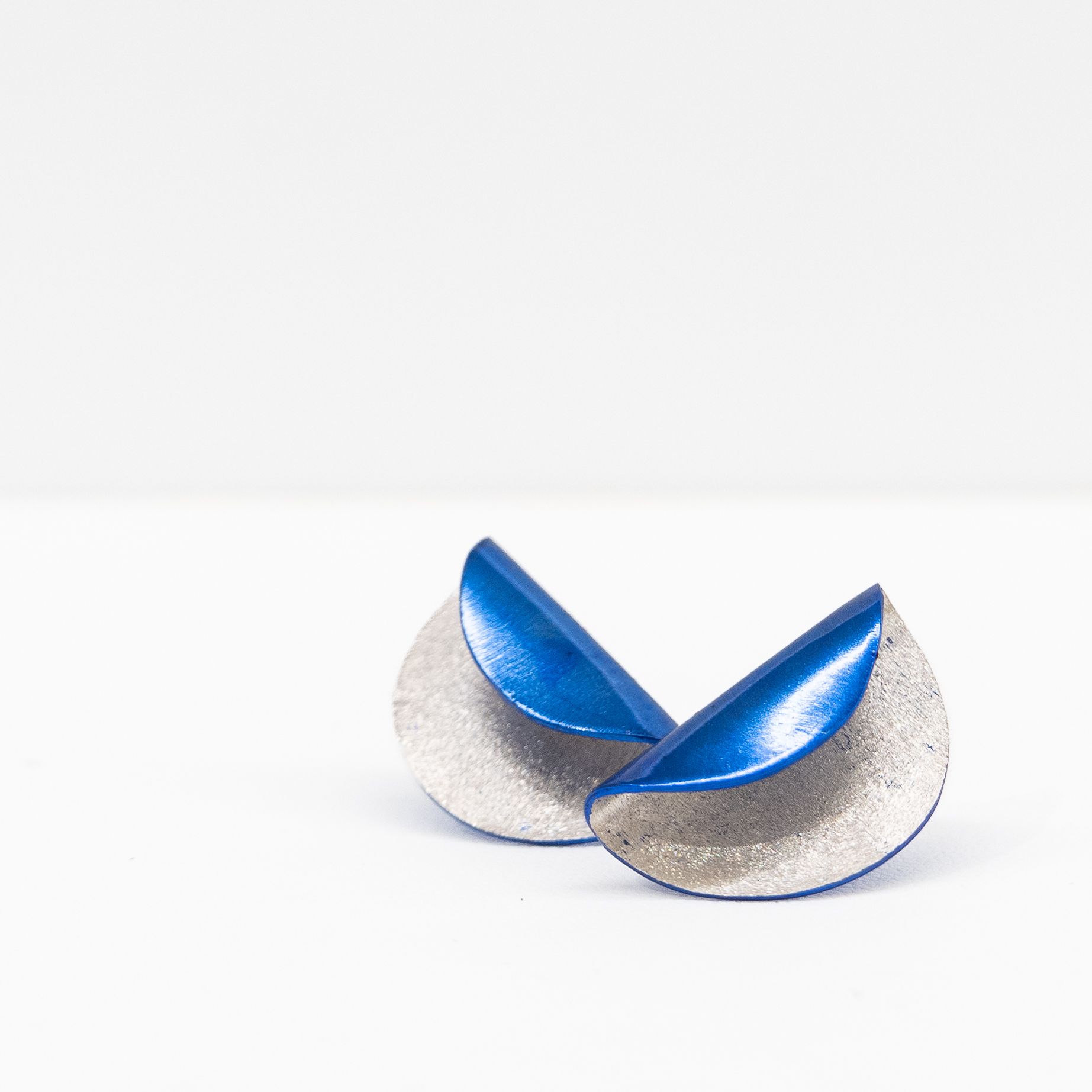 Eunice Lin Designs: Blue and Silver Half Circle Earrings Product Image 1 of 3
