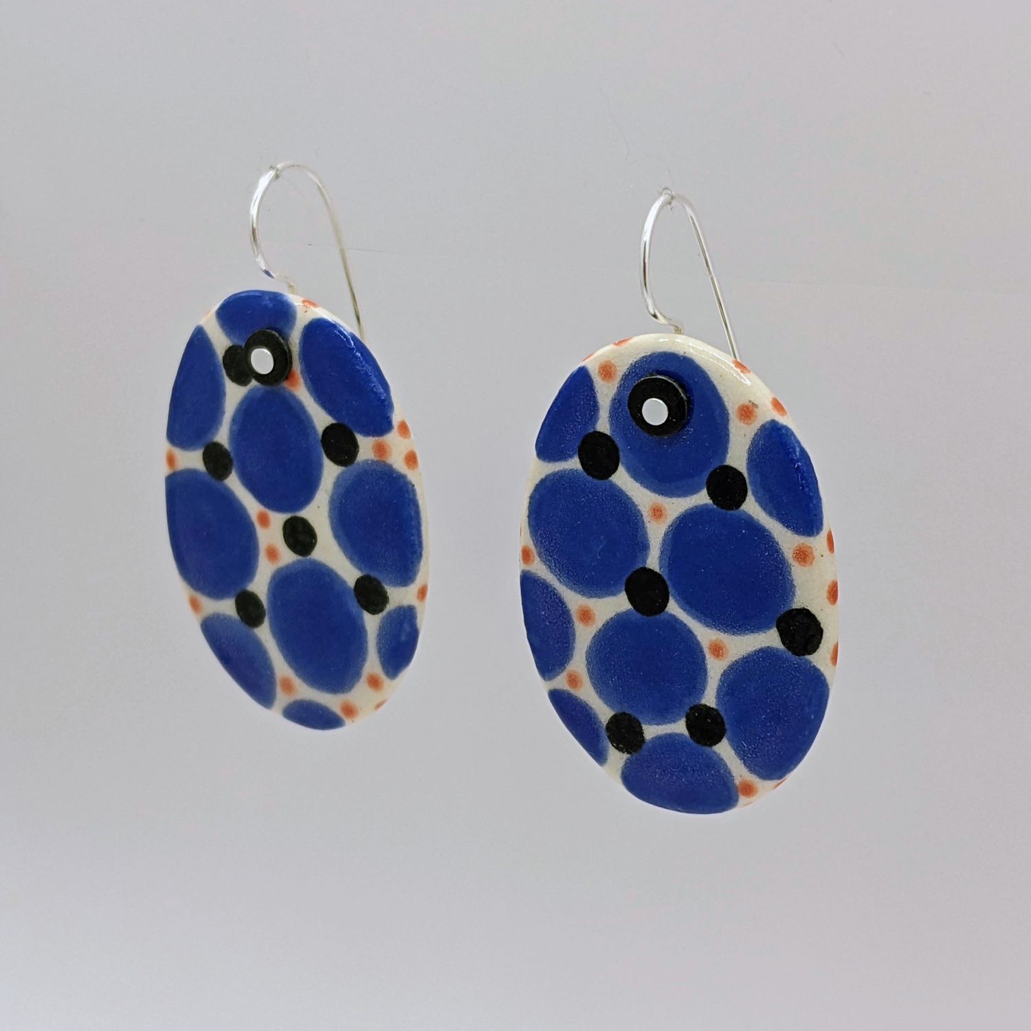 Here and Here: Blue Dotted Ceramic Disc Earrings Product Image 3 of 3