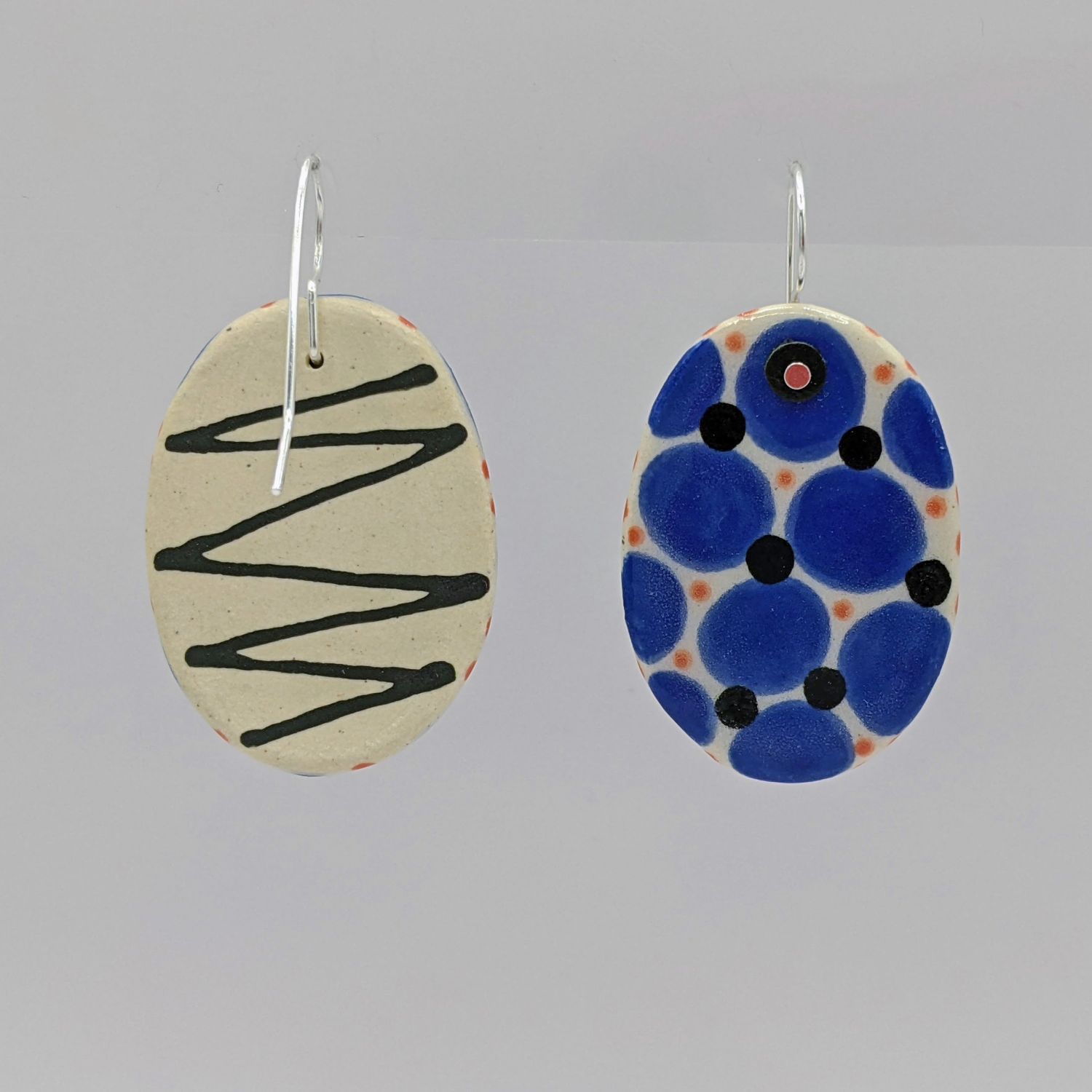 Here and Here: Blue Dotted Ceramic Disc Earrings Product Image 2 of 3