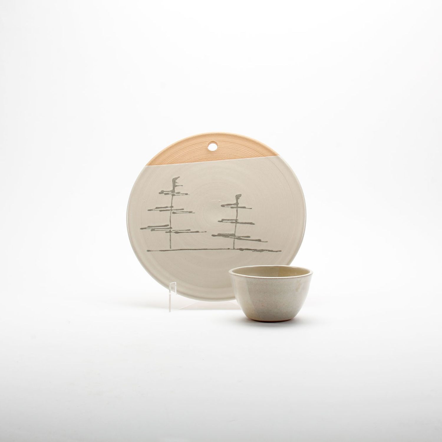 Shiralee Pottery: Cheese Plate with Small Bowl (Set-of-Two) Product Image 1 of 2