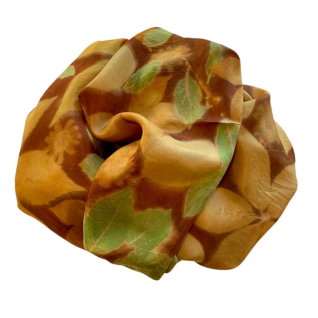 Marta Mouka: Silk Scarf in Marigold/Brazilwood Product Image 2 of 3