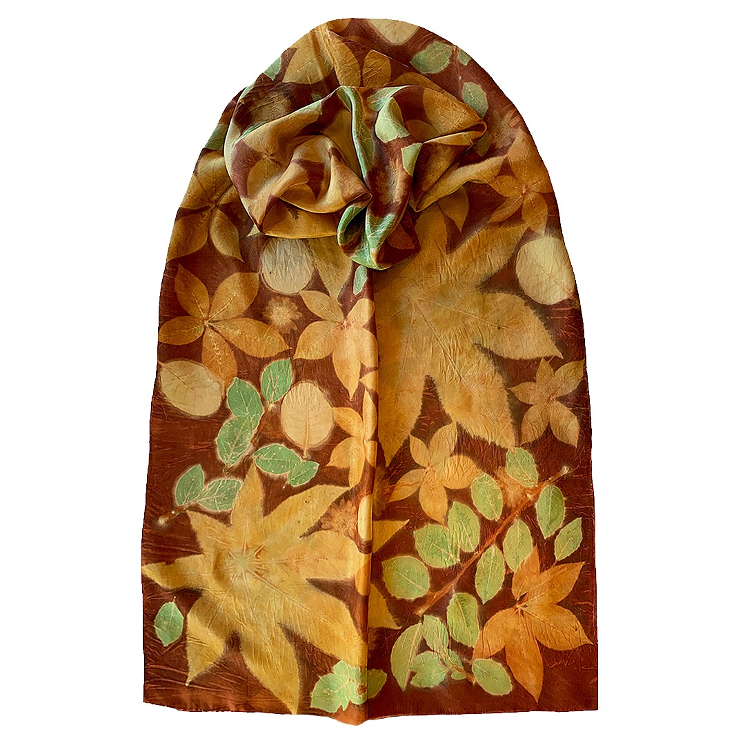 Marta Mouka: Silk Scarf in Marigold/Brazilwood Product Image 1 of 3
