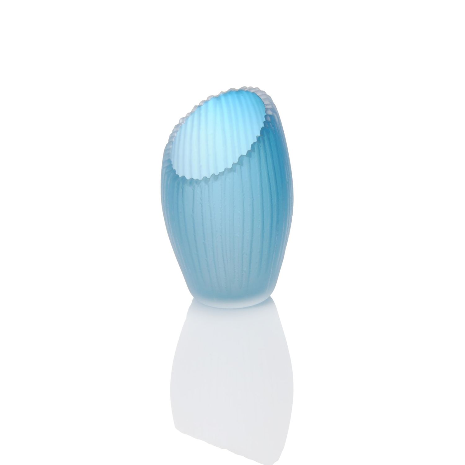 Courtney Downman: Dark Aqua Saw Carved Glass Ellipse Vase Product Image 1 of 1