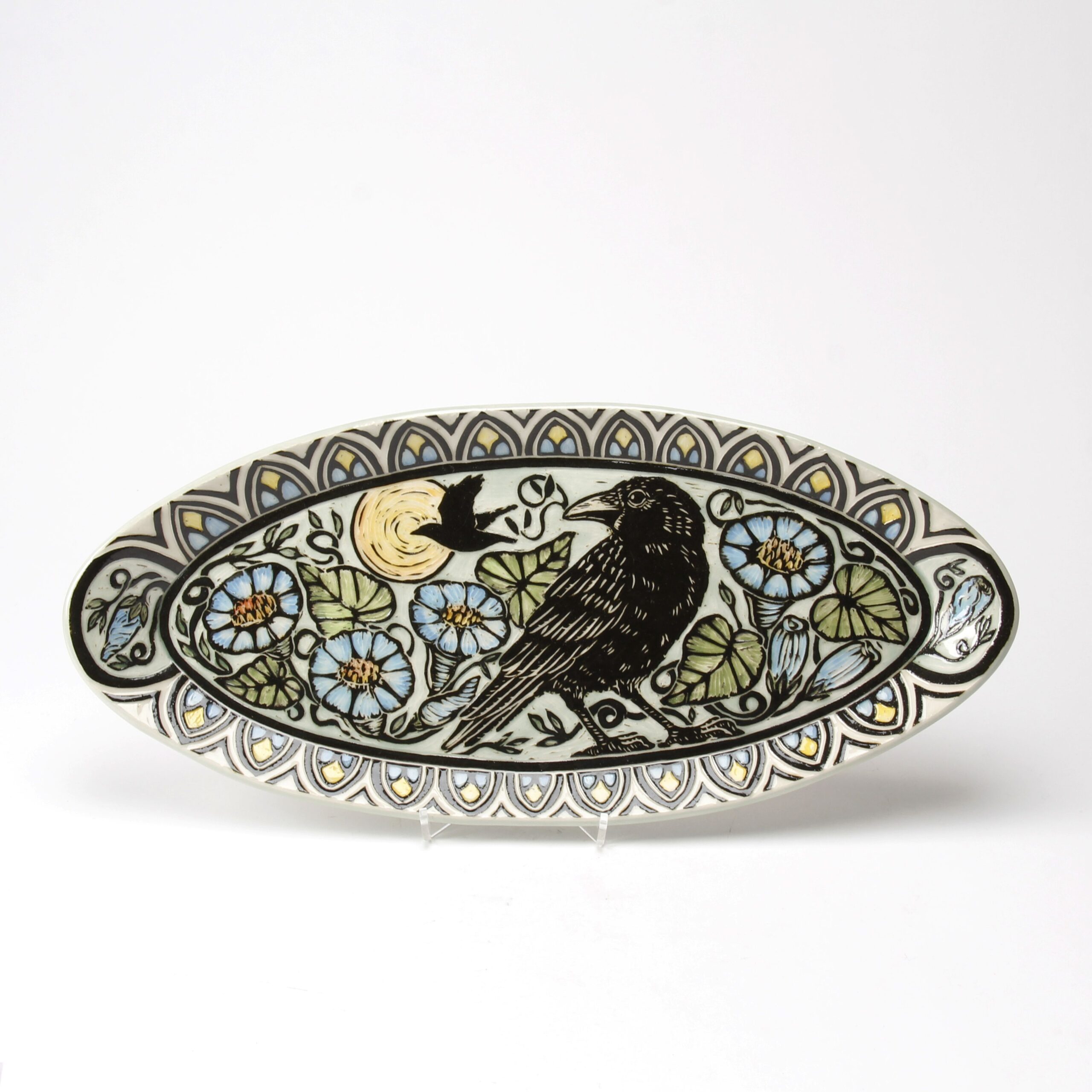 Jocelyn Jenkins: Sgraffito Crow Oval Plate Product Image 1 of 3