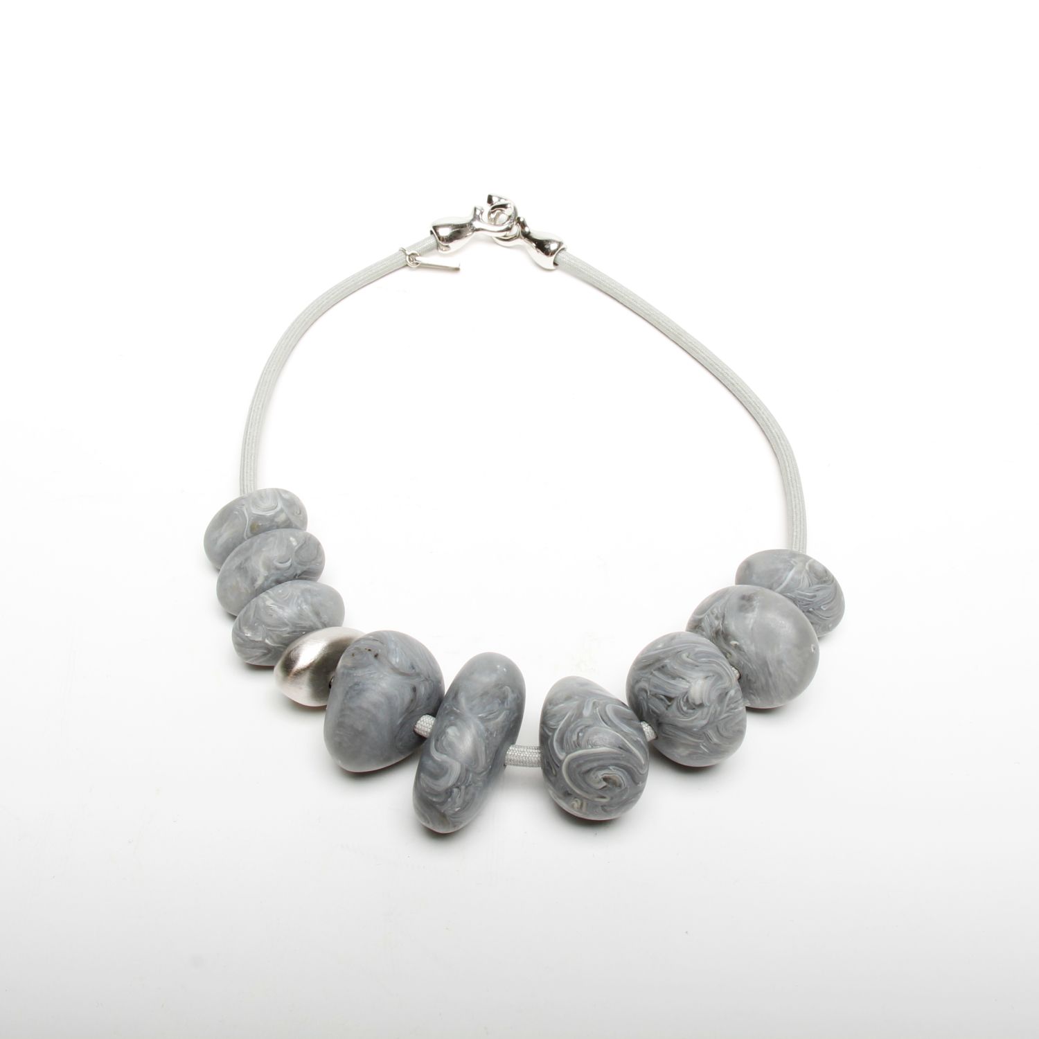 Two A: Short Round Resin Stone Necklace – Grey and Silver Product Image 1 of 1