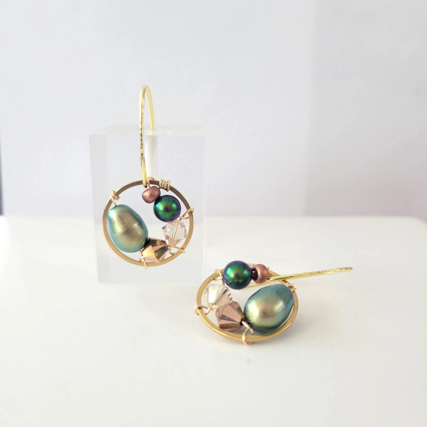 Farheen Ali: Green Pearl Drop Earrings Product Image 1 of 2