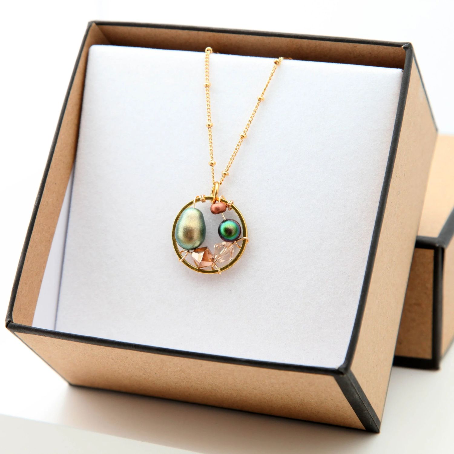 Farheen Ali: Green Pearl Drop Pendant Product Image 2 of 2