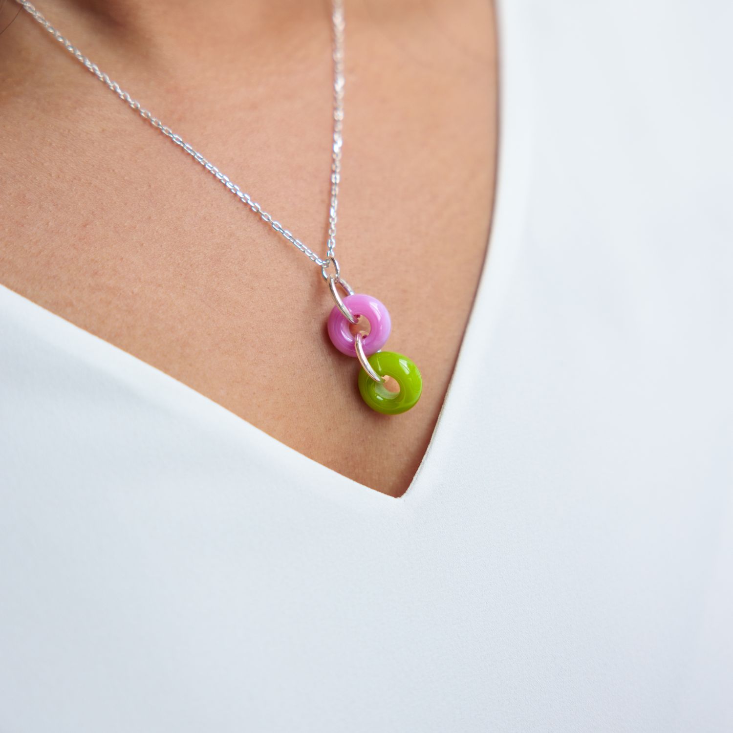 Jill Cribbin: Cheerie-oh Necklace in Pink and Green Product Image 1 of 2