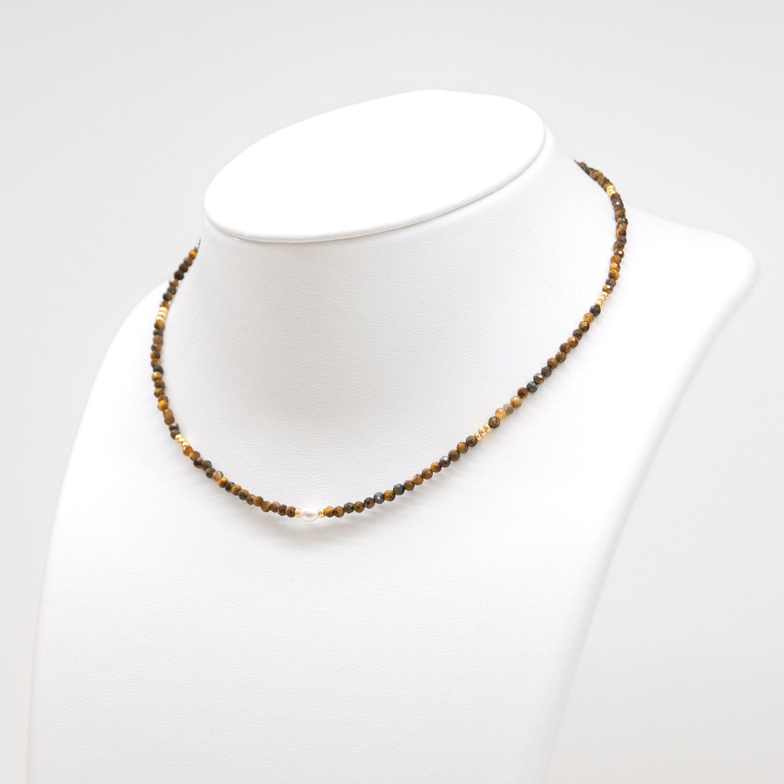 Valentine Rouge Jewellery: Tiger Eye Beaded Necklace with Freshwater Pearl Product Image 1 of 2