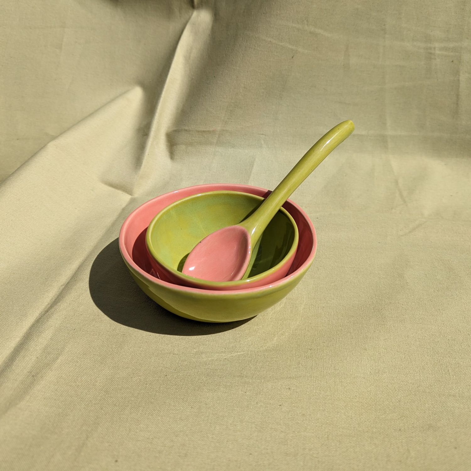 Wendy Nichol: Medium Pink & Green Ice Cream Bowl Product Image 2 of 2