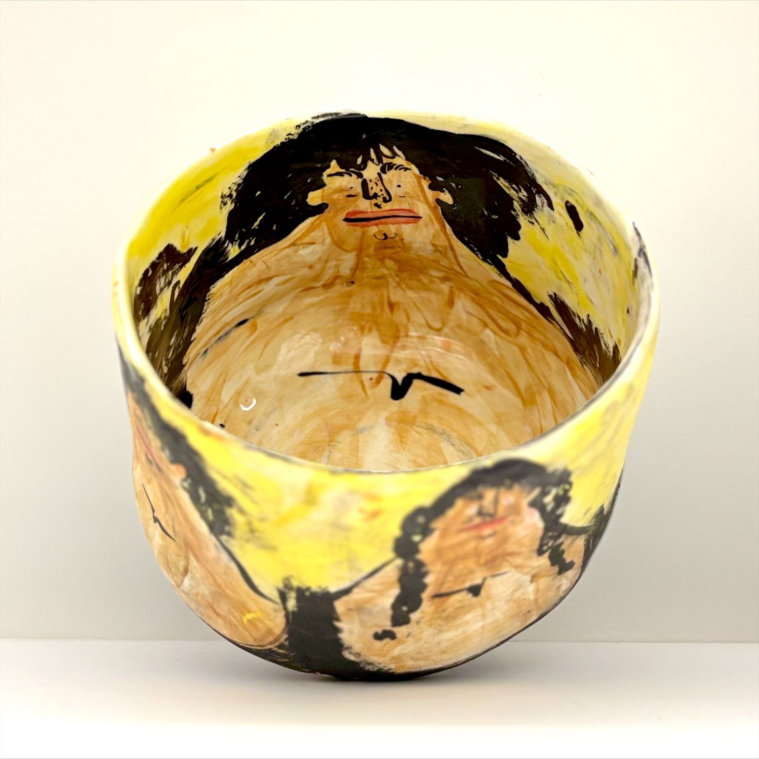 Enas Satir: Large Yellow Bowl with Faces Product Image 5 of 6