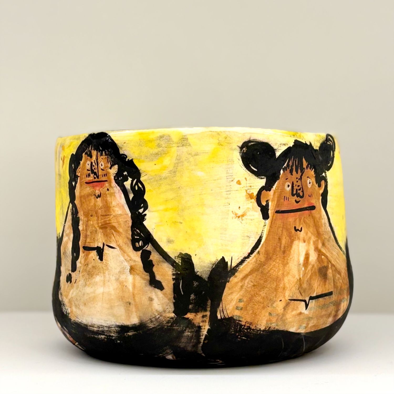 Enas Satir: Large Yellow Bowl with Faces Product Image 4 of 6