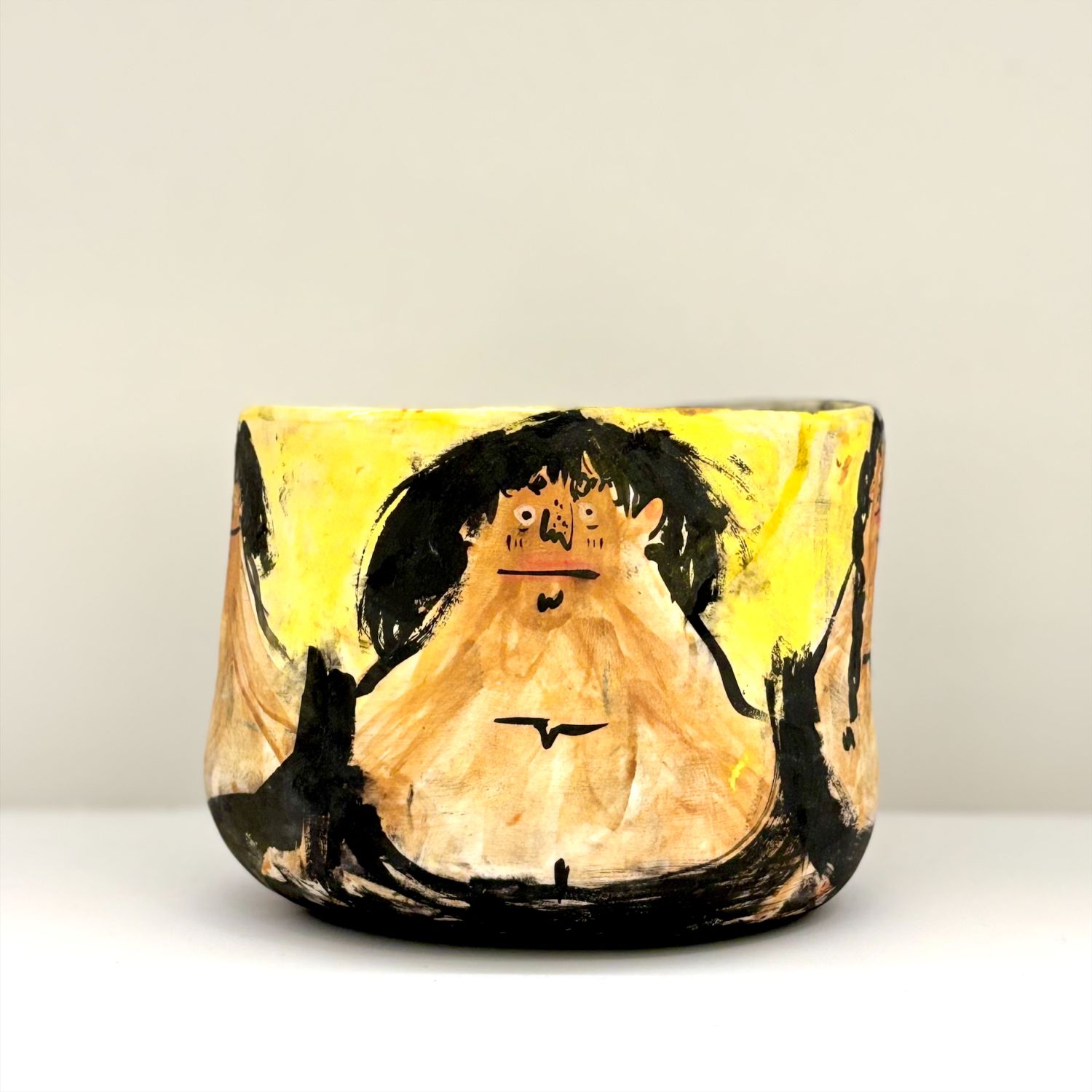 Enas Satir: Large Yellow Bowl with Faces Product Image 3 of 6