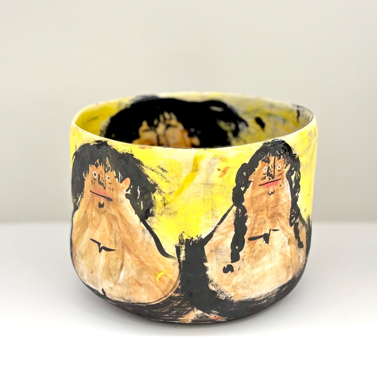 Enas Satir: Large Yellow Bowl with Faces Product Image 1 of 6