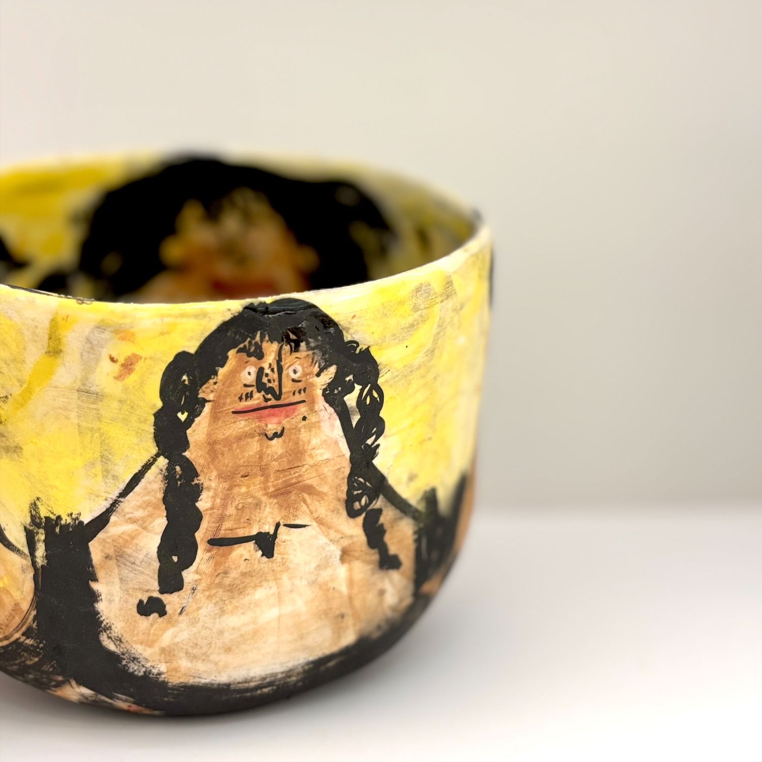 Enas Satir: Large Yellow Bowl with Faces Product Image 2 of 6
