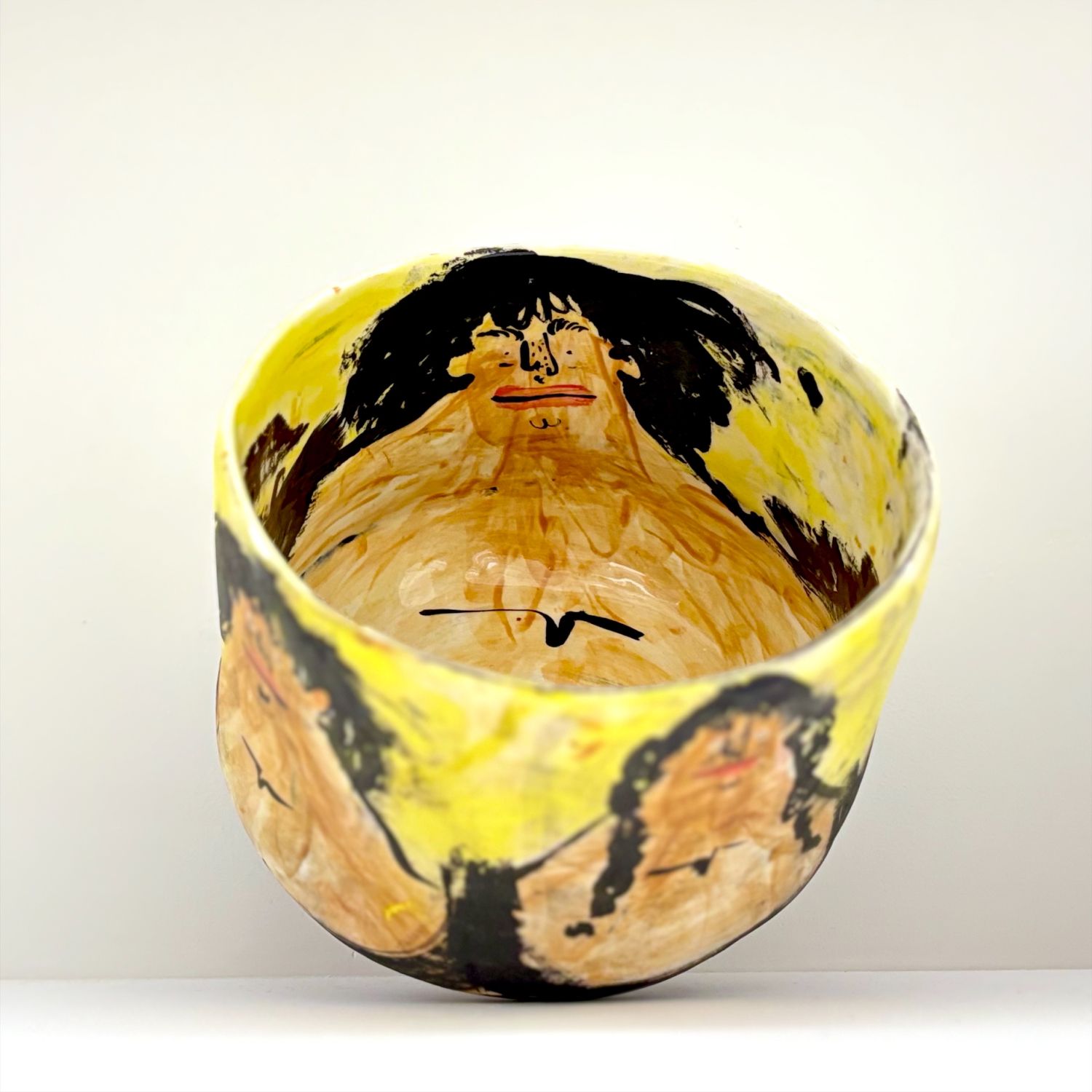 Enas Satir: Large Yellow Bowl with Faces Product Image 6 of 6