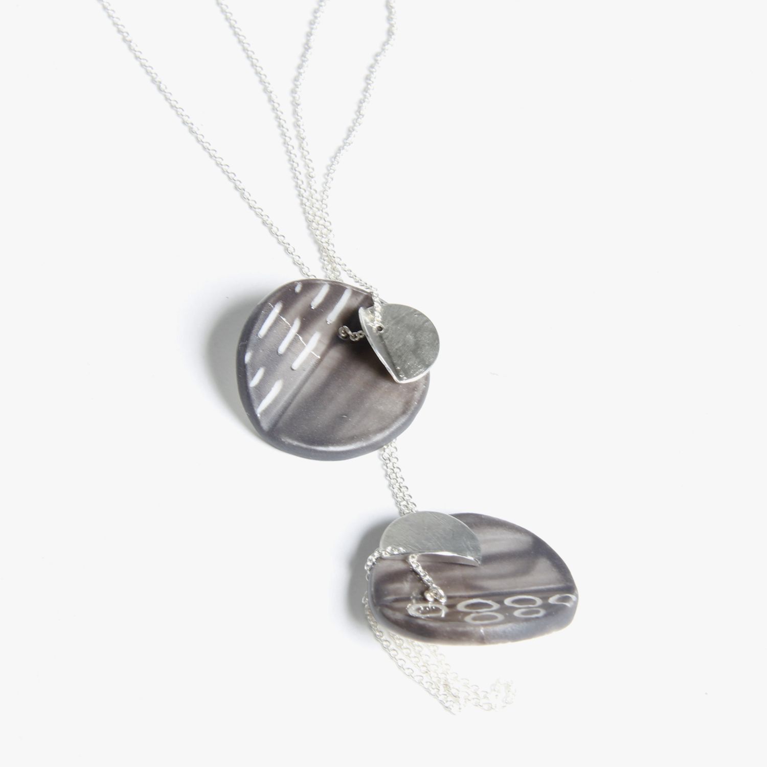 Chayle Jewellery: Eucalyptus Porcelain Large Double Pendant Blackwash Silver Product Image 2 of 4