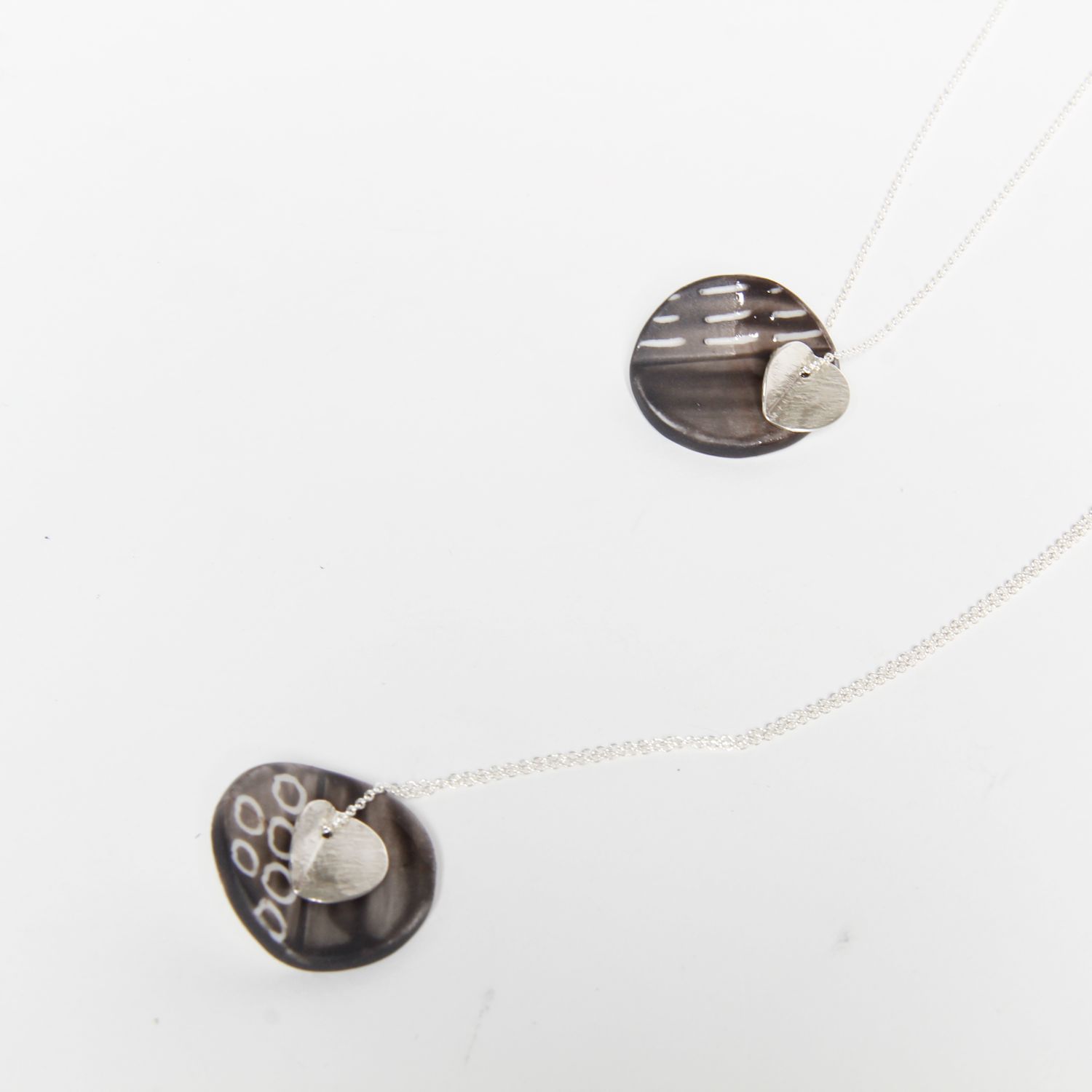 Chayle Jewellery: Eucalyptus Porcelain Large Double Pendant Blackwash Silver Product Image 4 of 4