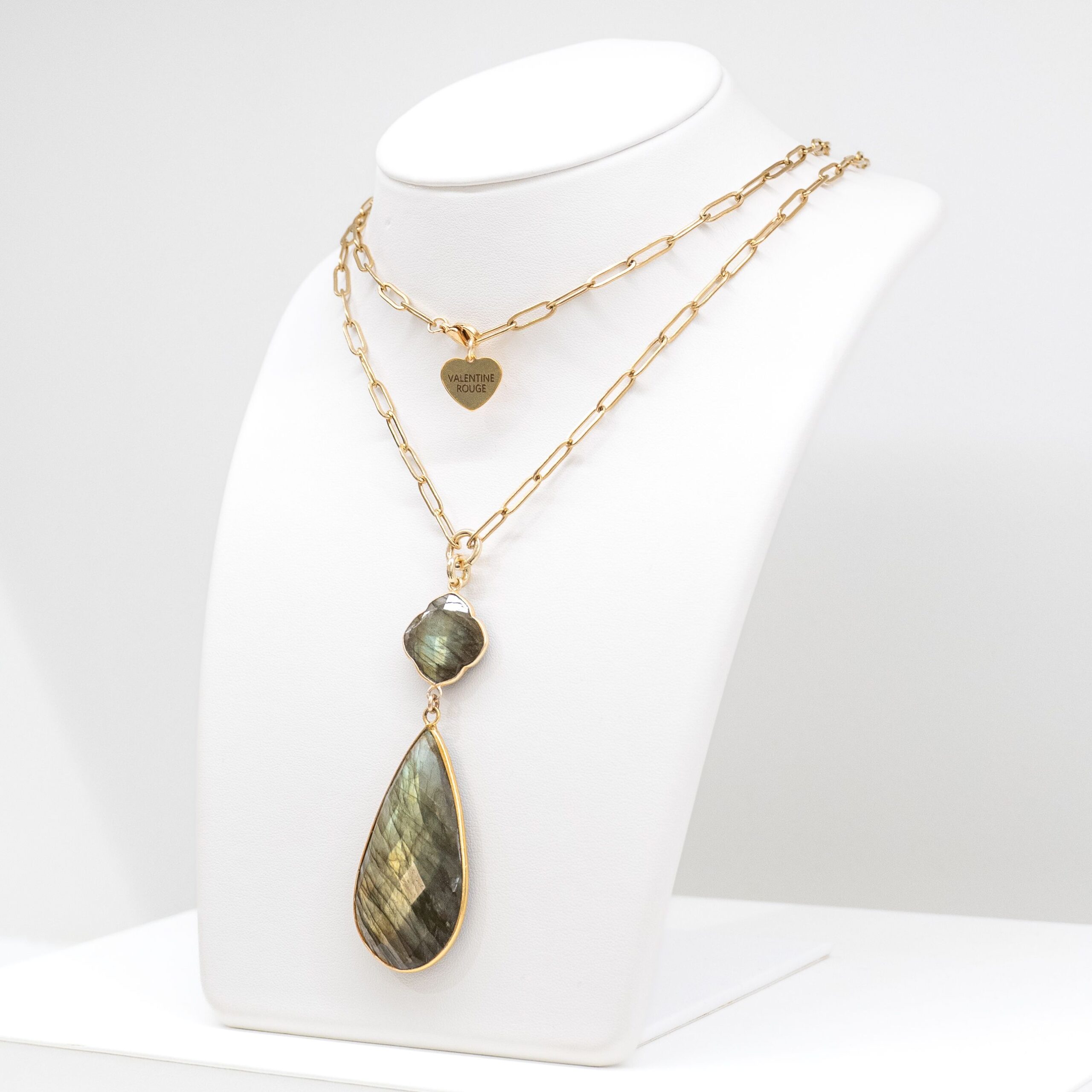 Valentine Rouge Jewellery: Labradorite Clover Drop Necklace Product Image 2 of 2