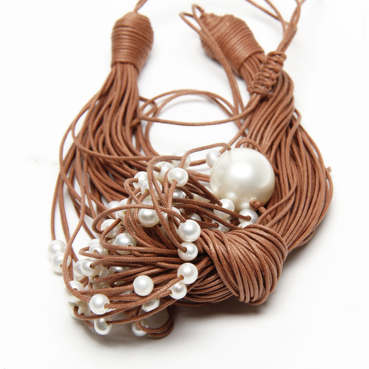 Oz & Ella Design: Pearl Scarf Necklace – Brown Product Image 3 of 4