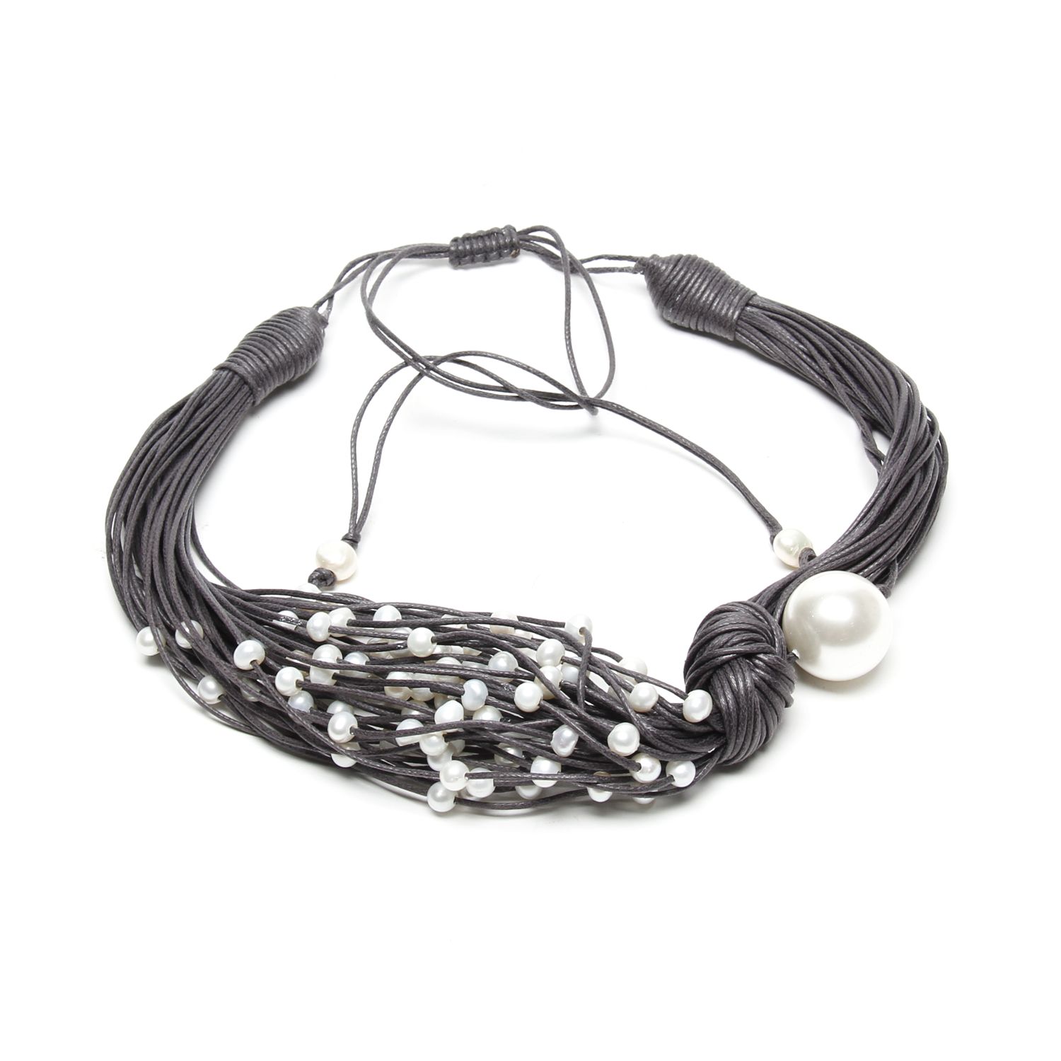 Oz & Ella Design: Pearl Scarf Necklace – Grey Product Image 1 of 3