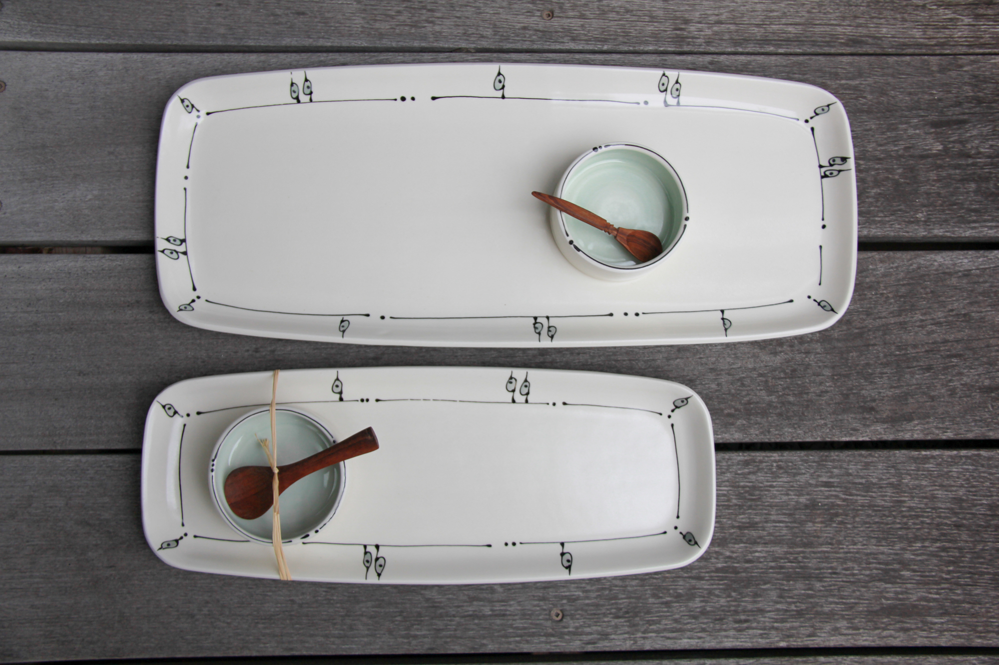 Iris Dorton: Large Tray with Circle Dot Motif, comes with Wood Spoon and Dish Product Image 2 of 7