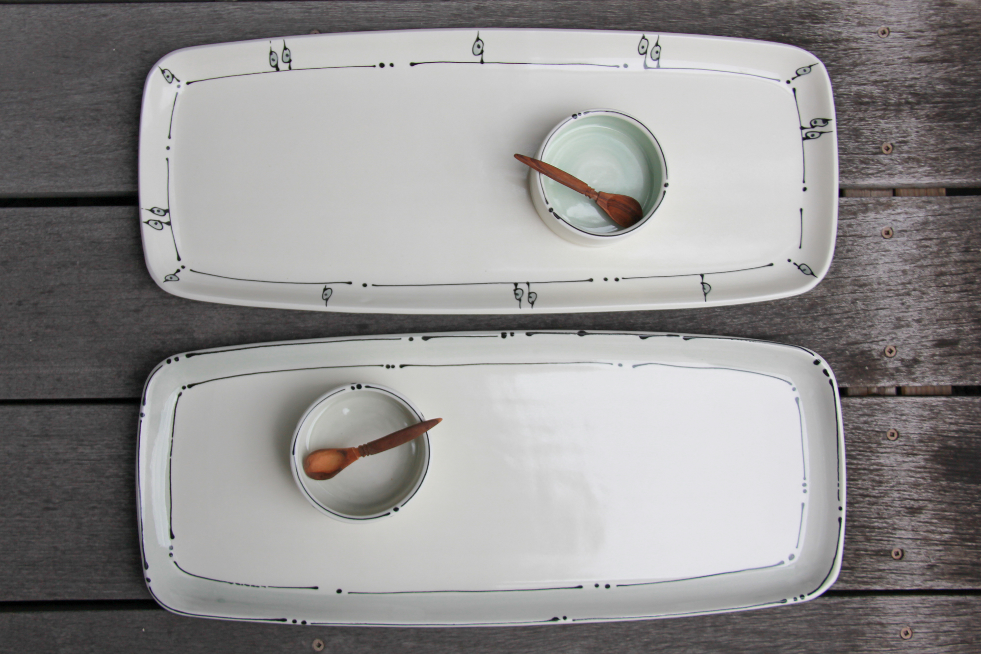 Iris Dorton: Large Tray with Circle Dot Motif, comes with Wood Spoon and Dish Product Image 3 of 7