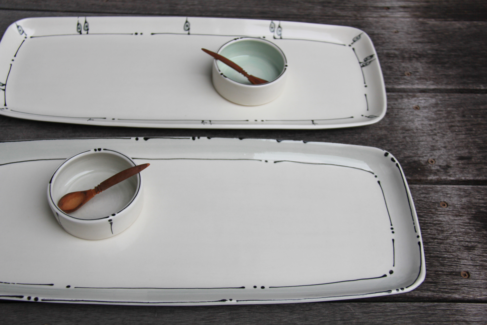 Iris Dorton: Large Tray with Circle Dot Motif, comes with Wood Spoon and Dish Product Image 4 of 7