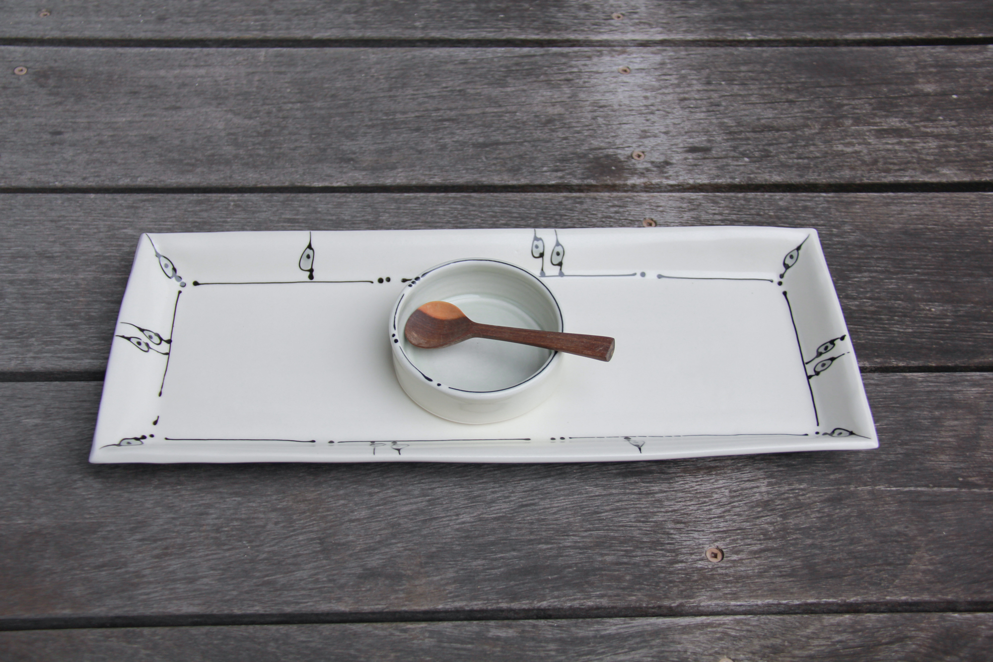 Iris Dorton: Medium Tray with Circle Dot Line Motif, comes with Wood Spoon and Dish Product Image 11 of 11
