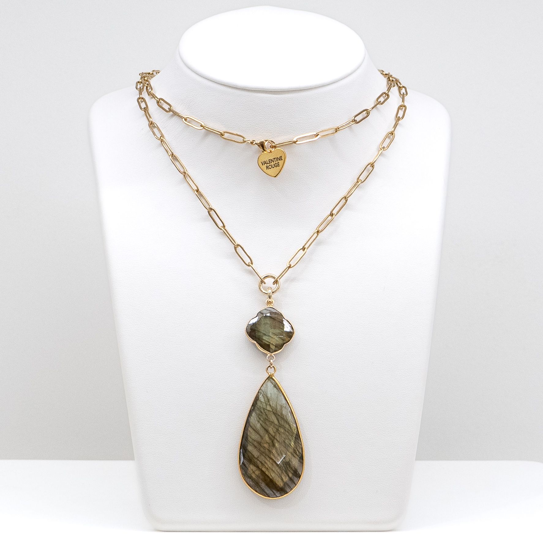 Valentine Rouge Jewellery: Labradorite Clover Drop Necklace Product Image 1 of 2