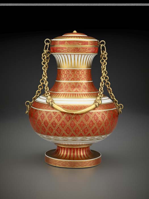 Factory: Sèvres Porcelain Manufactory Gilded by: Jean-Armand Fallot active between: 1764 - 1790 Vase Japon, 1774 Hard paste porcelain with overglaze and gilt painted decoration, and gilt silver hardware 20.3 cm (8 in.) Height: 10 1/2 in. (26.7 cm) Purchase in honor of Anne L. Poulet, 2011 Accession number: 2011.9.01