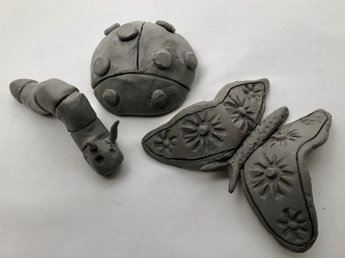 Clay caterpillar, ladybug, and butterfly