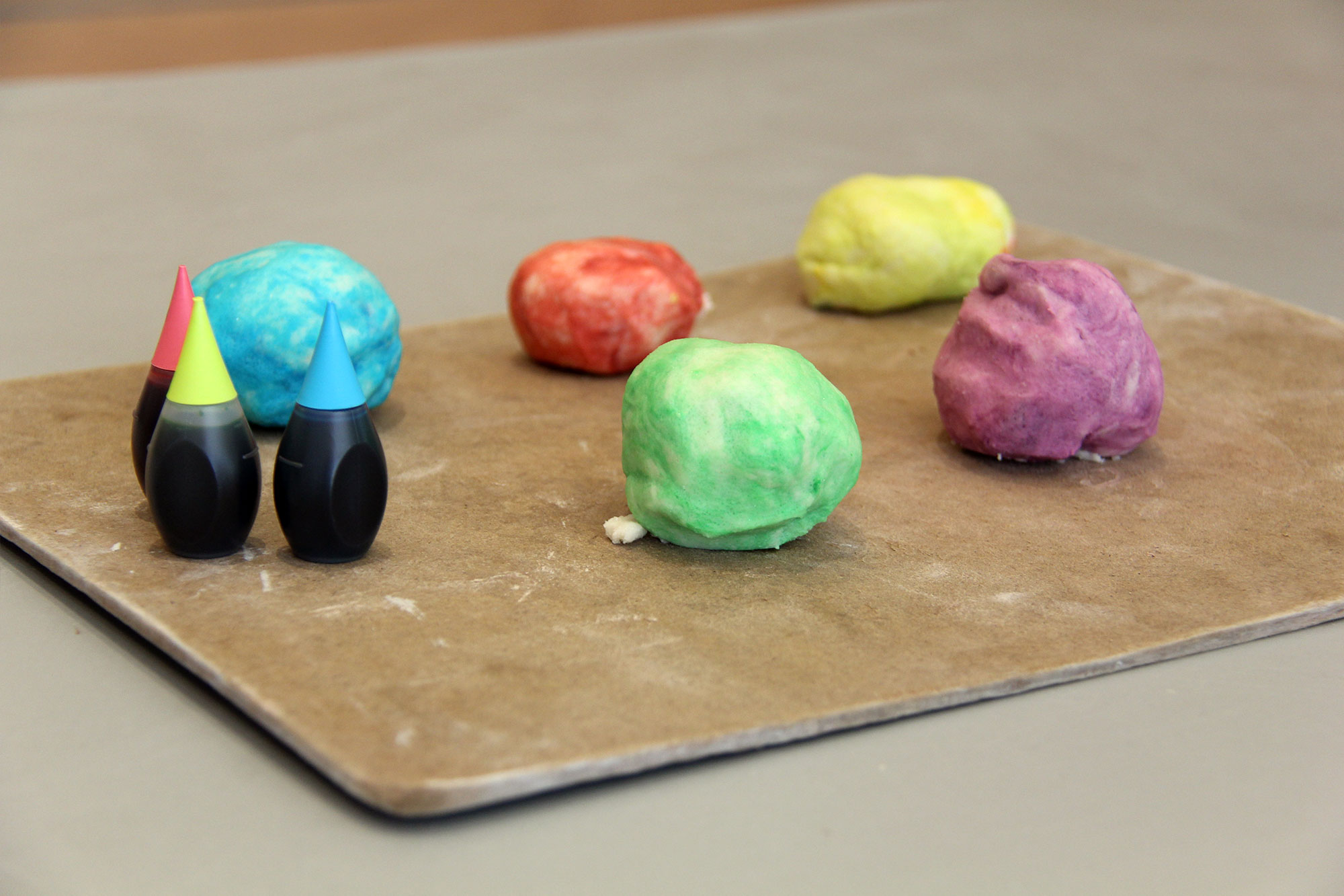 Five colourful balls of salt clay