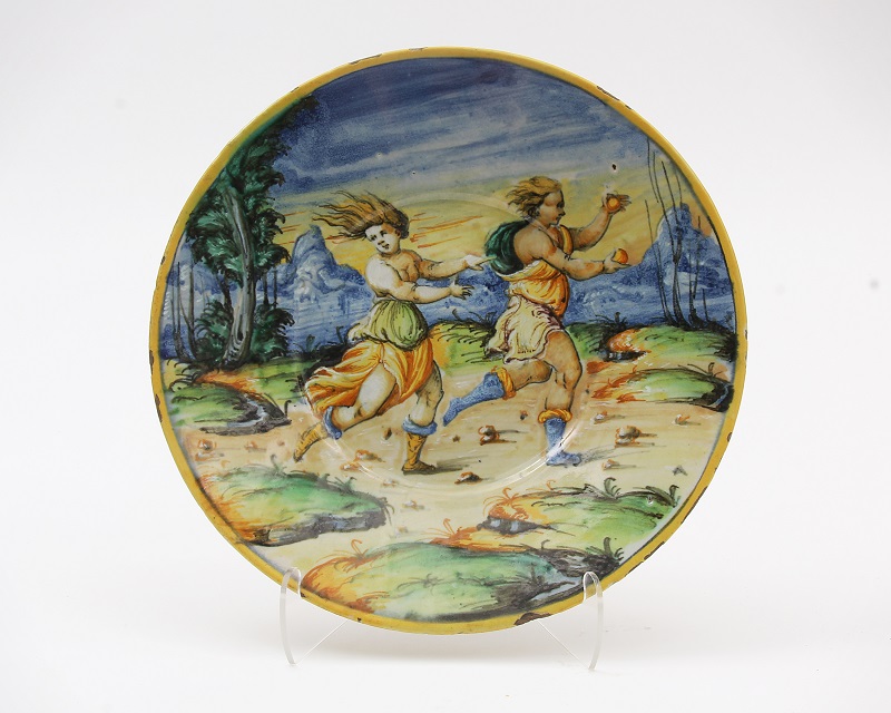 Plate with Hippomenes and Atalanta, Workshop of Domenego da Venezia, c.1555-1570, Italy, The Veneto, Venice, Gift of George and Helen Gardiner, G83.1.380