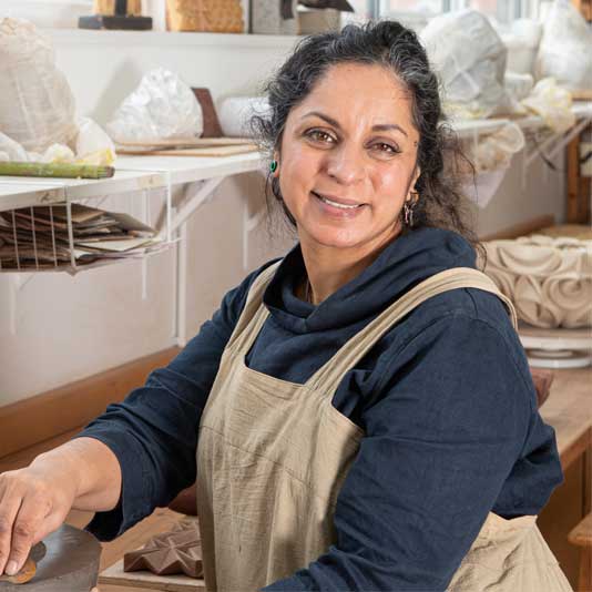 Artist Halima Cassell in her studio