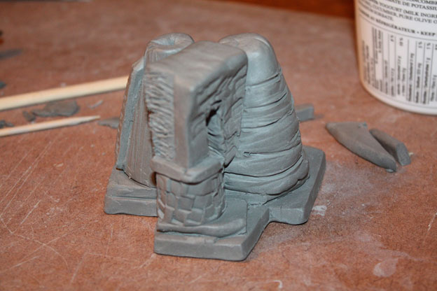 Various clay shapes stuck together