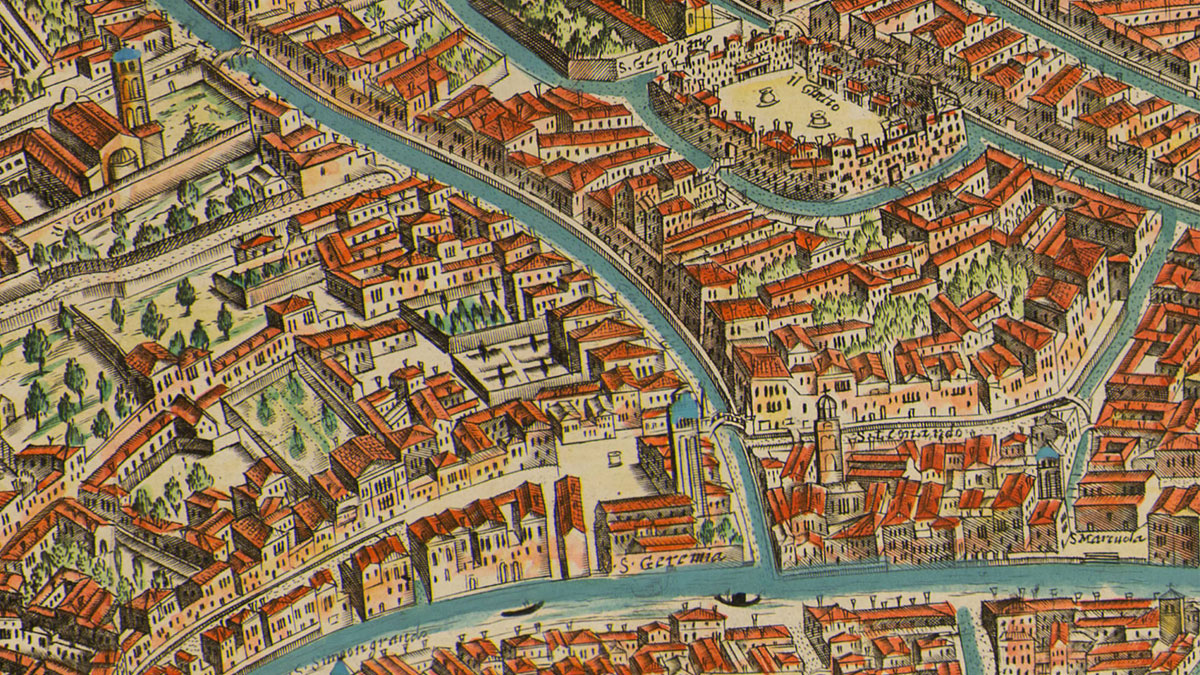 Detail of the Venetian ghetto from Giovanni Merlo’s 1676 map