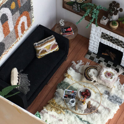 Miniature diorama of a living room
