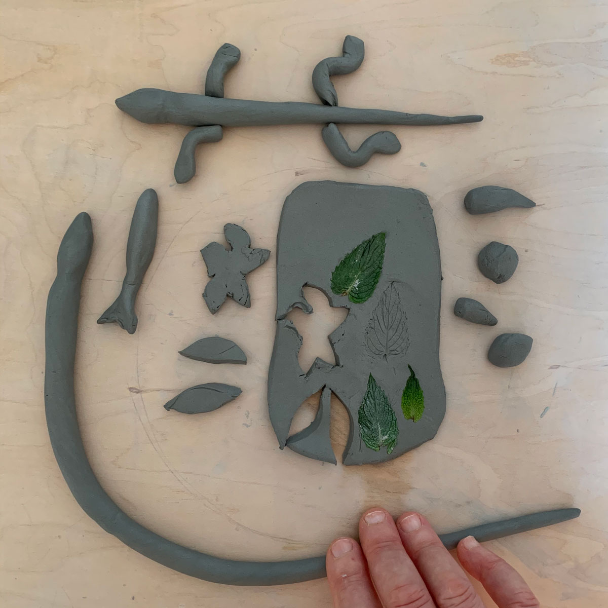 Cut out clay leaves