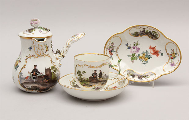 Three porcelain objects from a tea and chocolate service
