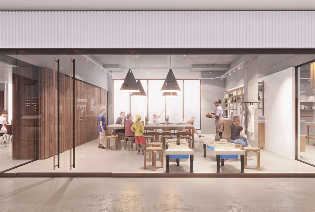 Rendering of the new clay studio with children taking a clay class