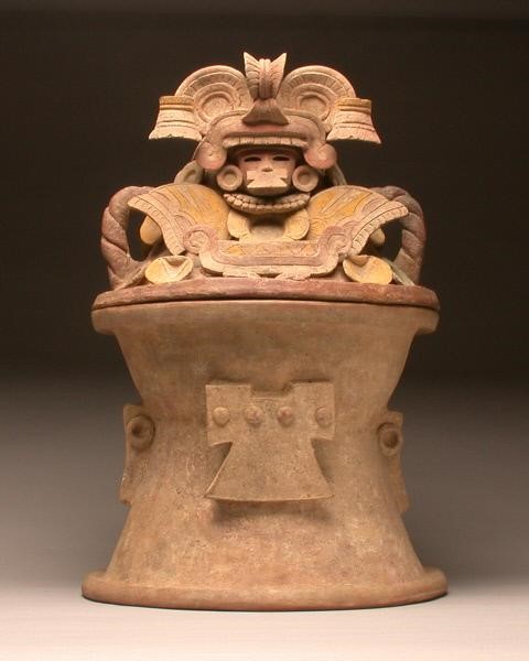 Covered Censer with Butterfly-masked Warrior Lid, 450-650, Mexico, Mexico, Teotihuacan, Gift of George and Helen Gardiner 