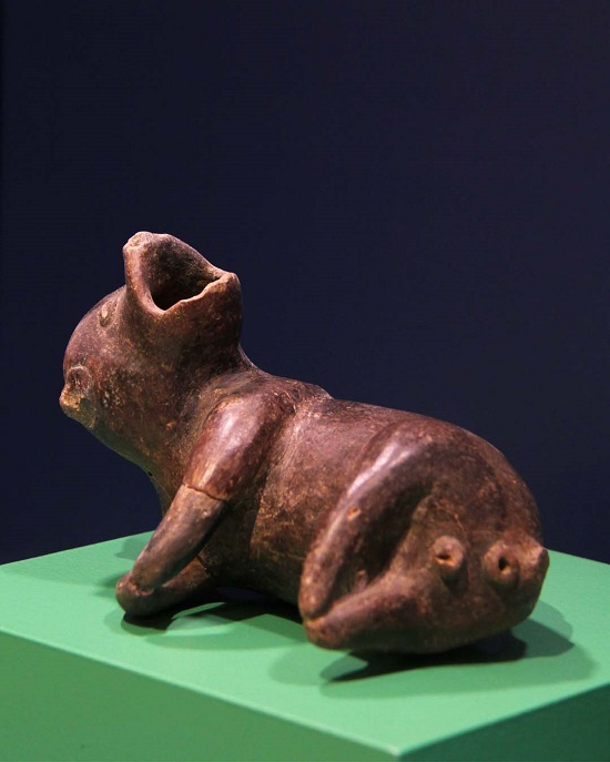 ‘Howling-Dog’ Vessel, Colima or Jalisco, Late to Terminal Formative period (300 BCE 300 CE), Earthenware and brown slip, Gardiner Museum, Gift of George and Helen Gardiner, G83.1.38